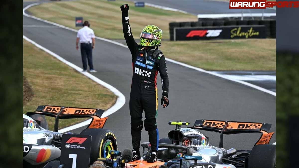 Lando Norris memenangkan Grand Prix Inggris yang kontroversial saat Oscar Piastri dihukum, hujan mengganggu balapan